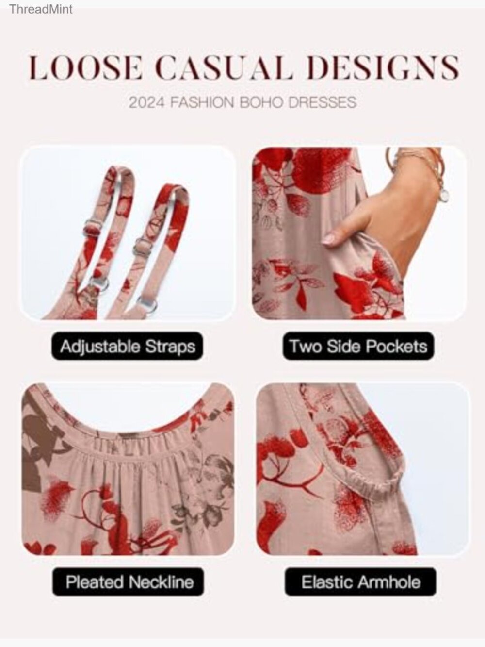 Sleeveless A-Line Maxi Sundress with Pockets Spaghetti Strap Flowy - Picture 4 of 7